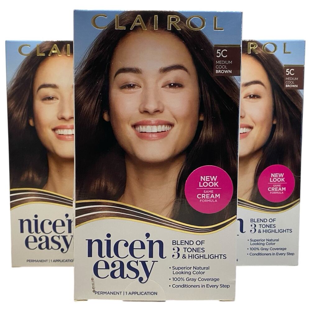 Clairol Nice'n Easy Permanent Hair Color 5C Medium Cool Brown, Pack of 3